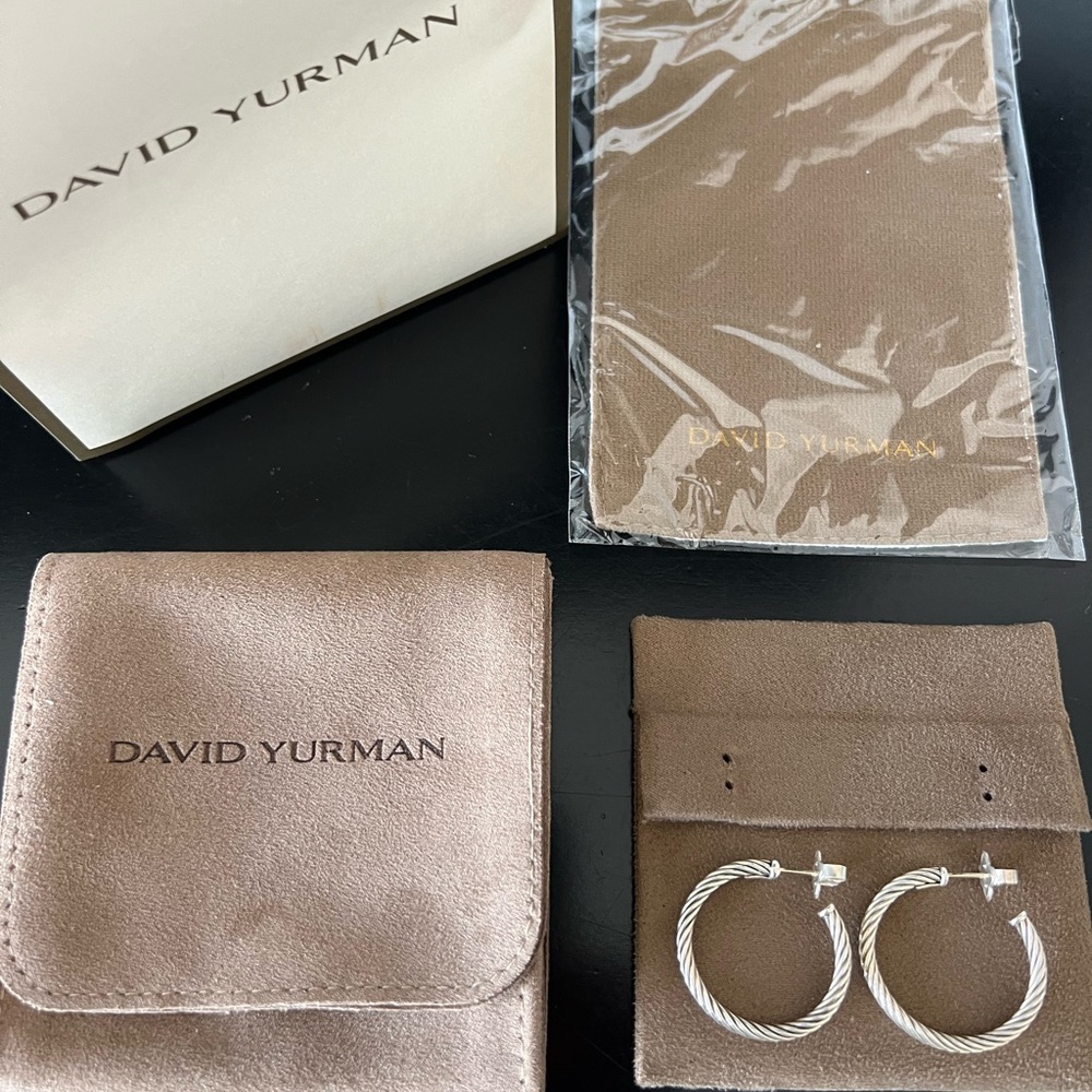 David Yurman Cable Silver Hoops - Picture 2 of 8